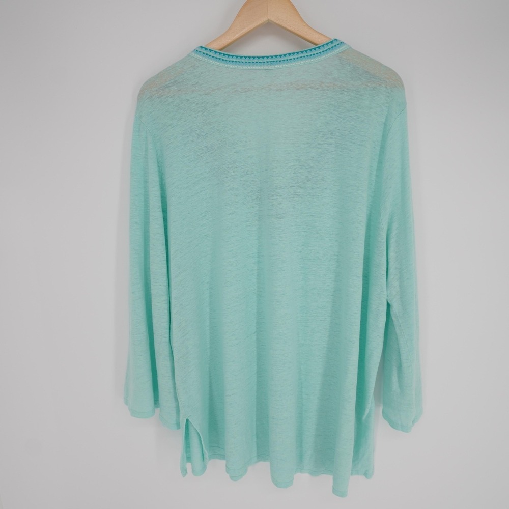 Chicos Linen Embroidered Tunic Top Womens XXL  (4) Green Beachy Coastal Stretch - Picture 3 of 11